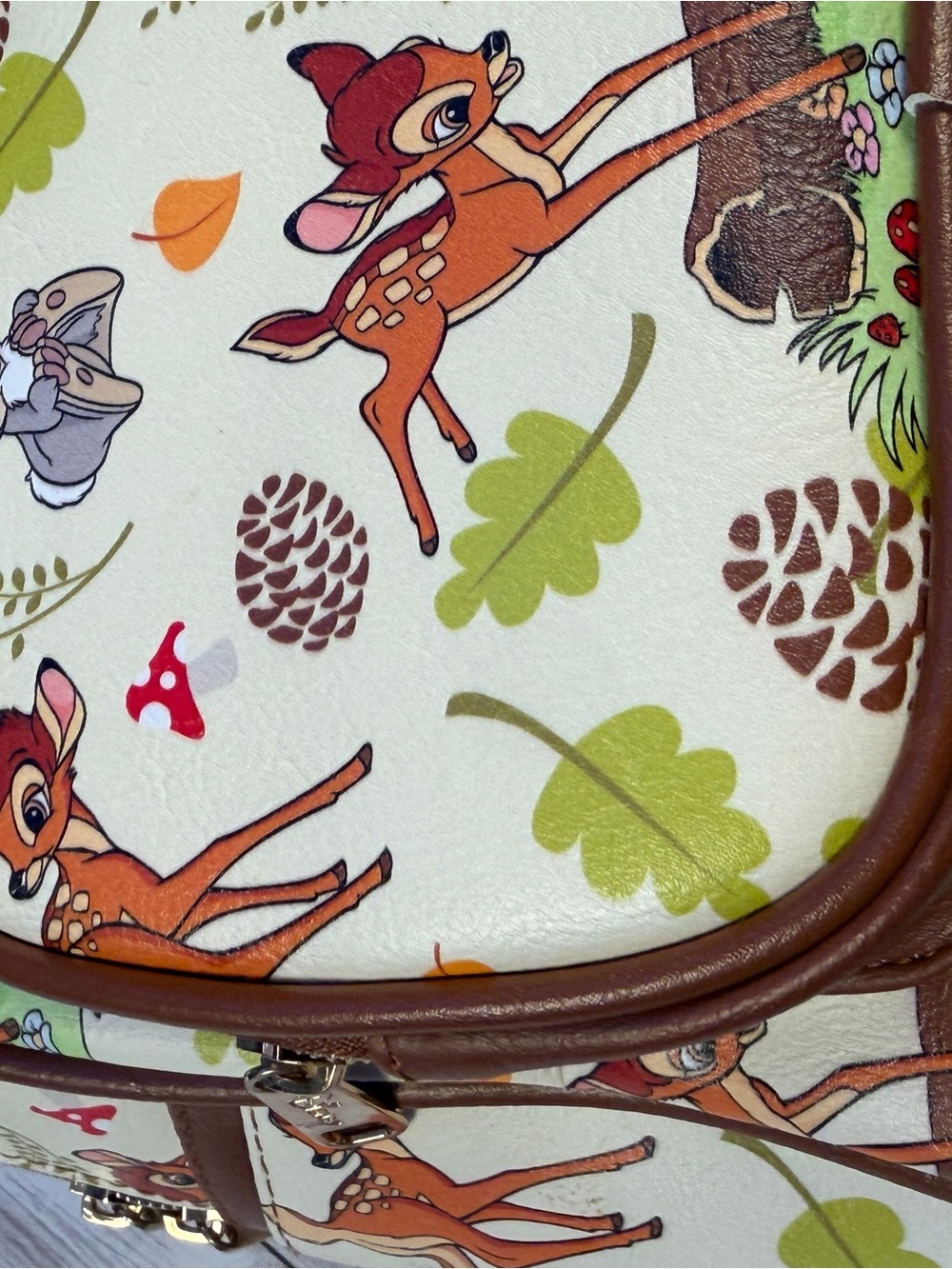 Loungefly Cream Bambi & Thumper Print Backpack with Brown Trim - Picture 4 of 8